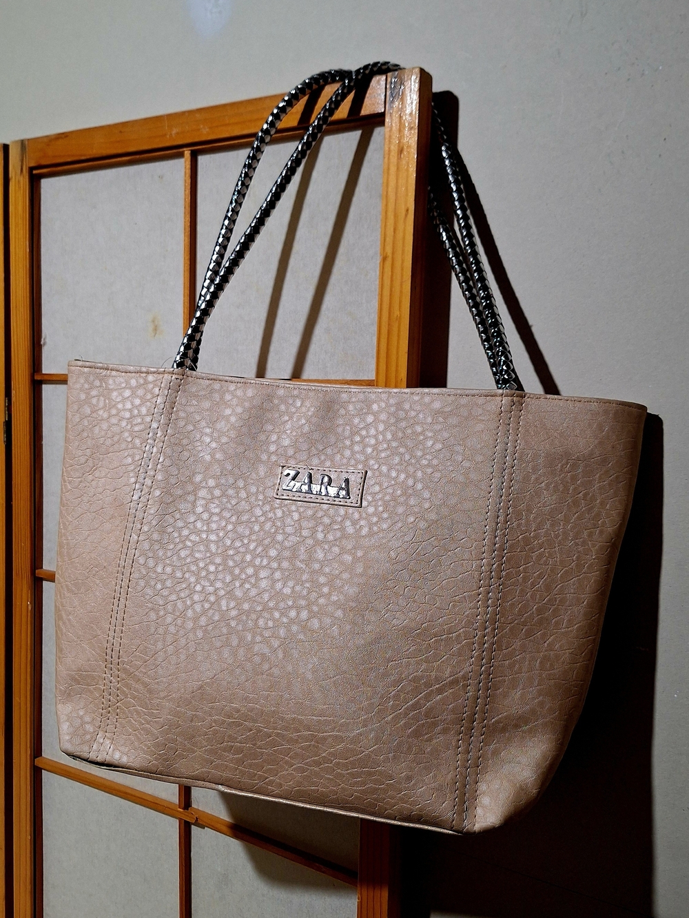 ZARA Taupe Tote Bag with Chain Handles